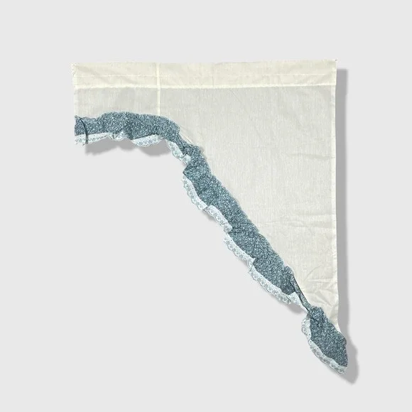 Vintage Curtains Swags Valances Set Blue White Floral Cottagecore Farmhouse - Picture 5 of 8